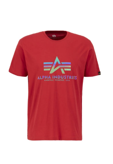 ALPHA INDUSTRIES Basic T-Shirt | Rainbow Reflektion | Speed Red