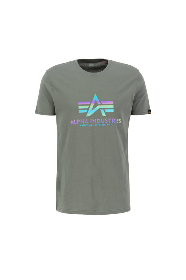 ALPHA INDUSTRIES Basic T-Shirt | Vintage Green / Rainbow Reflective