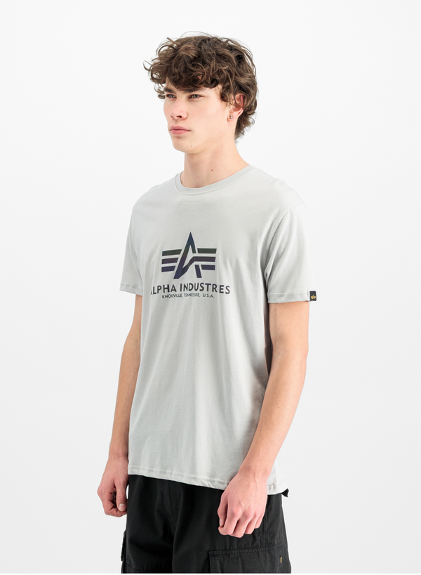 ALPHA INDUSTRIES Basic T-Shirt | Pastel Grey / Rainbow Reflective