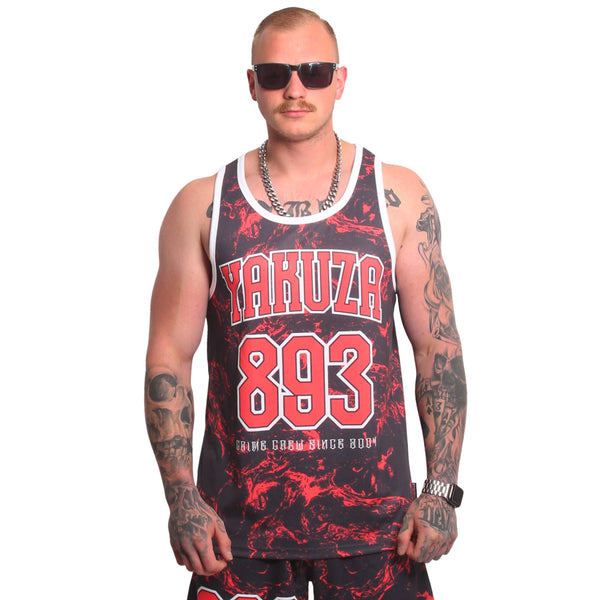 YAKUZA Mesh Tanktop „Varsity“ | Black / Red