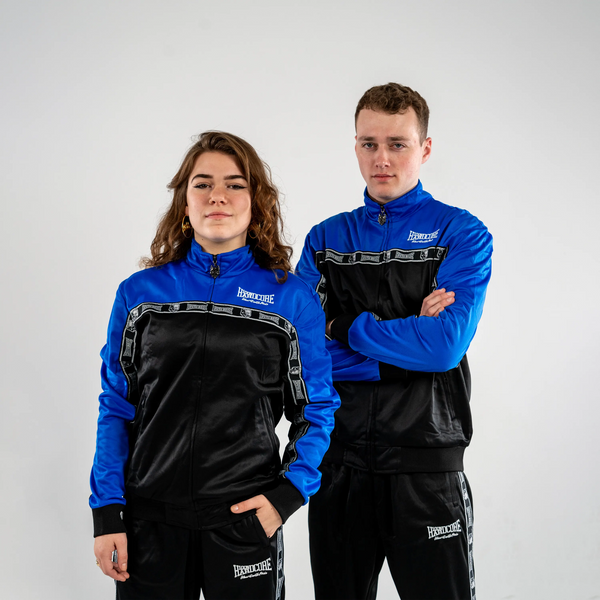 100% HARDCORE Trainingsjacke „Essential“ | Black / Bright Cobalt