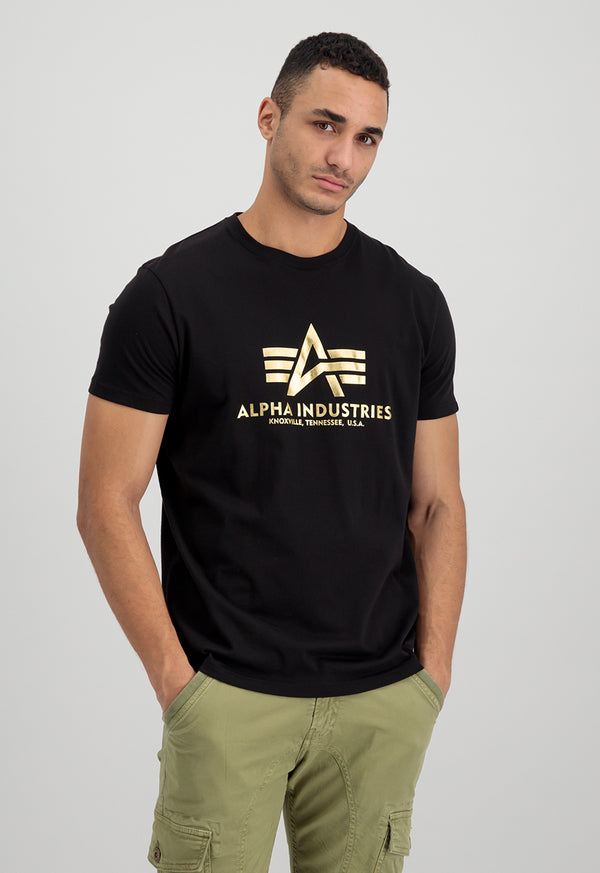ALPHA INDUSTRIES Basic T Foil Print | Black / Yellow Gold