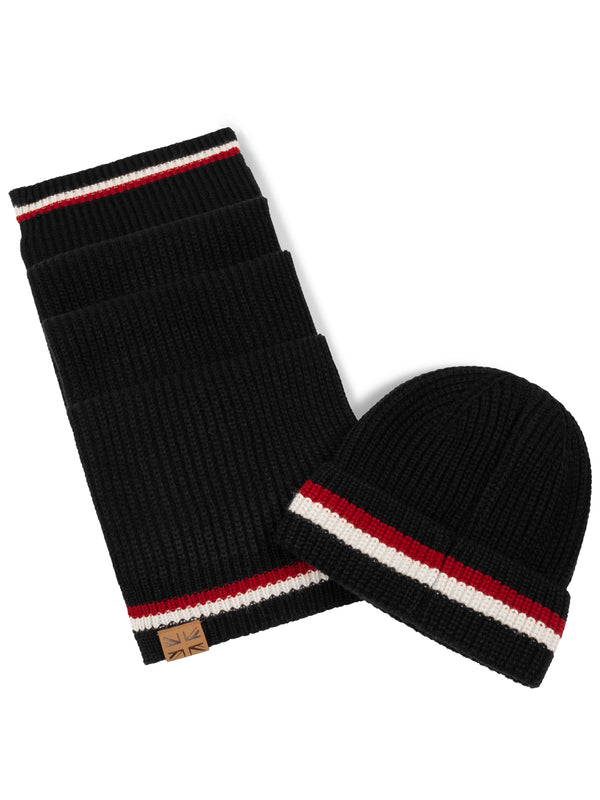 LONSDALE Schal & Mütze Set "Butleight" | Black | Red