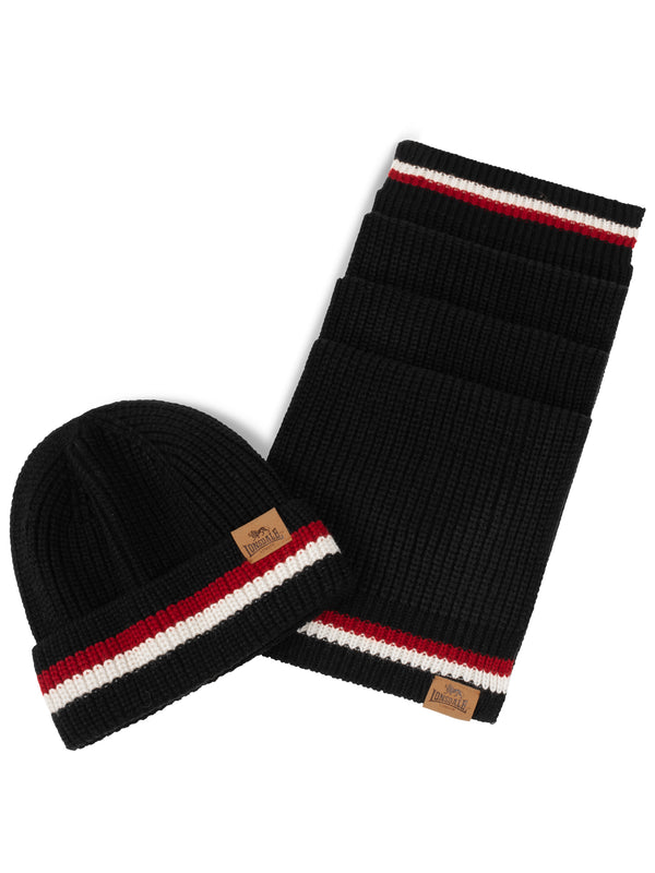 LONSDALE Schal & Mütze Set "Butleight" | Black | Red