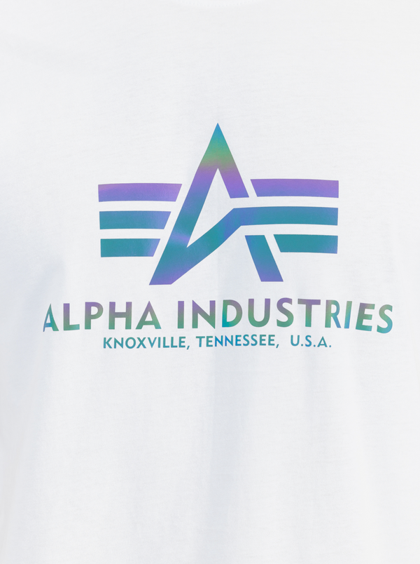 ALPHA INDUSTRIES Basic T-Shirt | White/ Rainbow Reflective