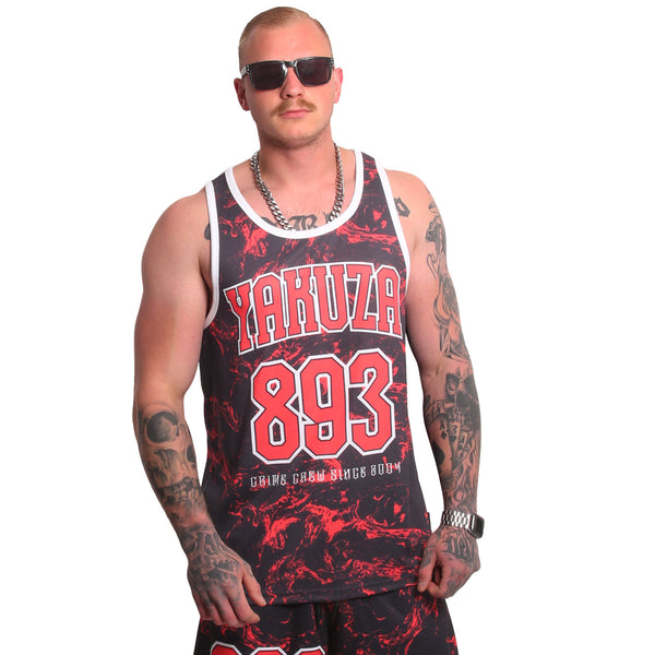 YAKUZA Mesh Tanktop „Varsity“ | Black / Red